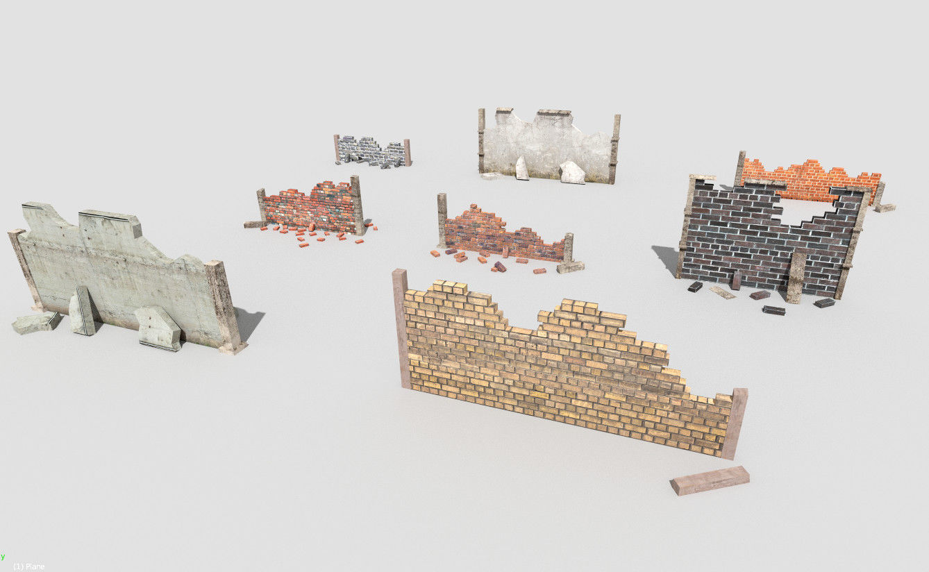 8 broken walls pack Low-poly 3D model_2
