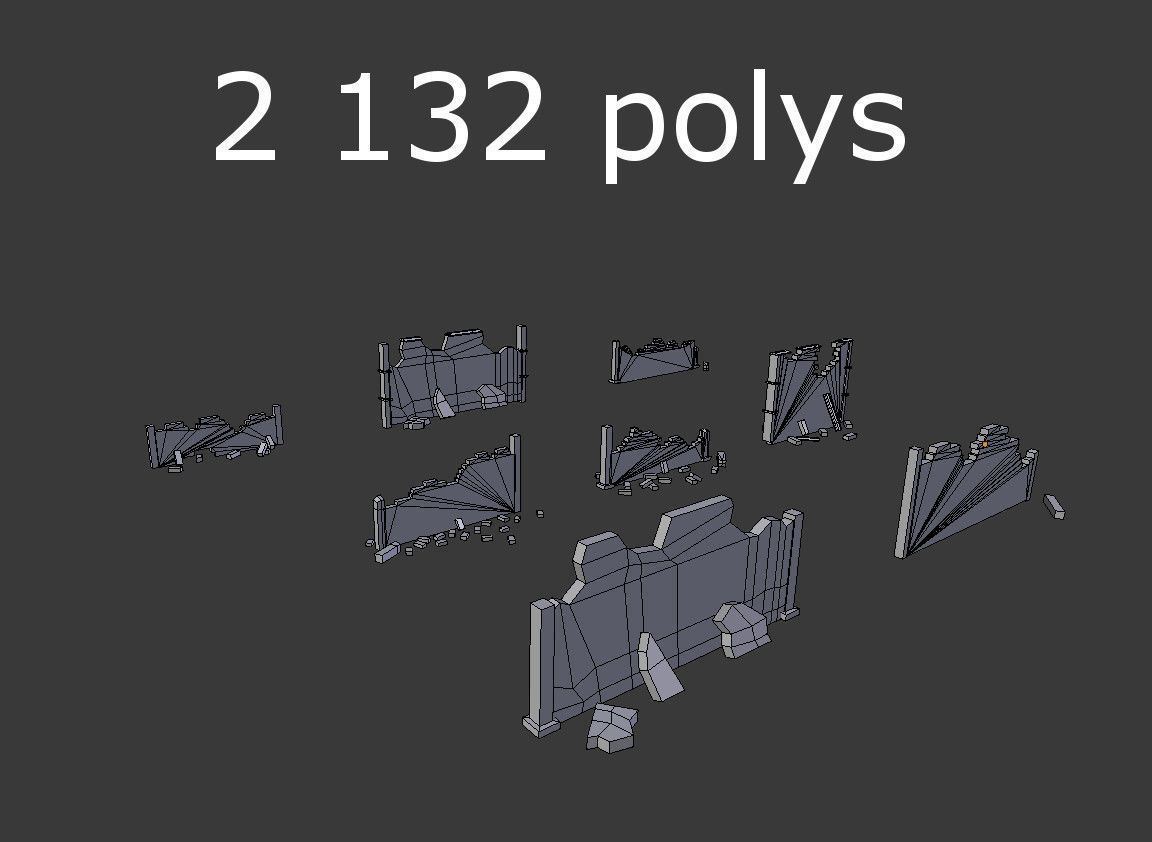 8 broken walls pack Low-poly 3D model_4