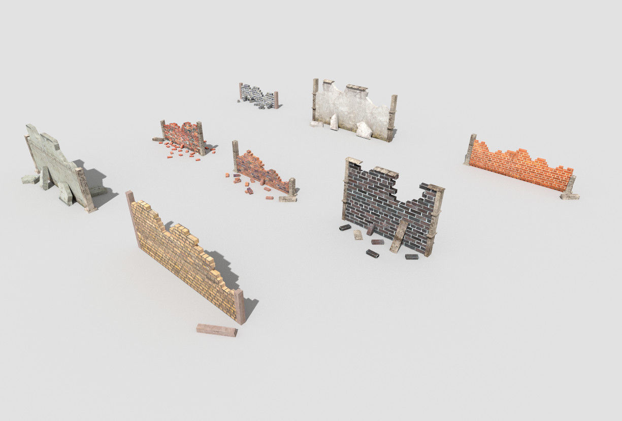 8 broken walls pack Low-poly 3D model_3