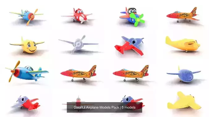 Colorful Airplane Models Pack 3D Model Collection