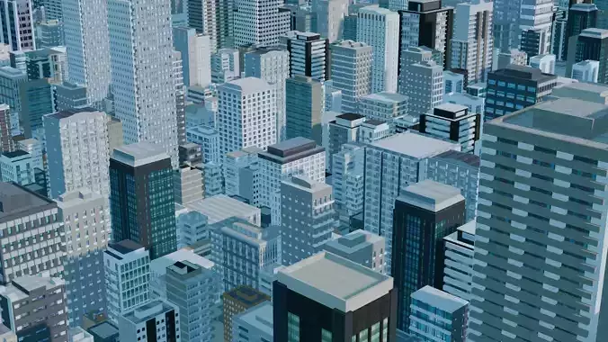 City Downtown Skyscraper Street 09 - DAY Low-poly 3D model 7
