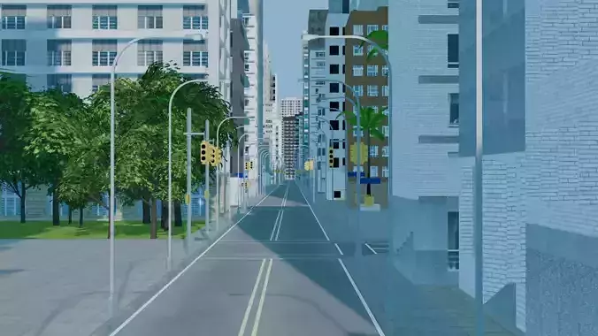 City Downtown Skyscraper Street 09 - DAY Low-poly 3D model 6