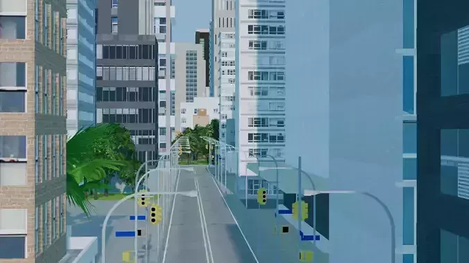 City Downtown Skyscraper Street 09 - DAY Low-poly 3D model 3