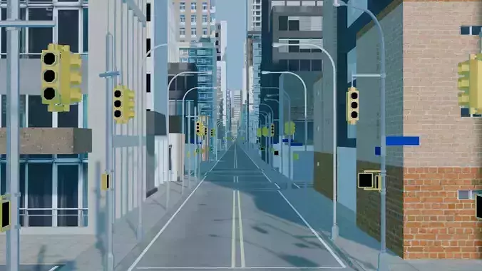 City Downtown Skyscraper Street 09 - DAY Low-poly 3D model 4
