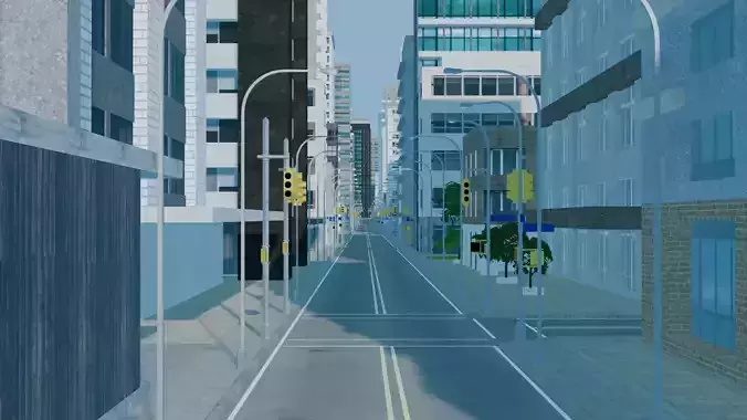City Downtown Skyscraper Street 09 - DAY Low-poly 3D model 5