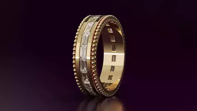 Channel Set BaguetteStraight eternity ring w bead N06 162CT EU54