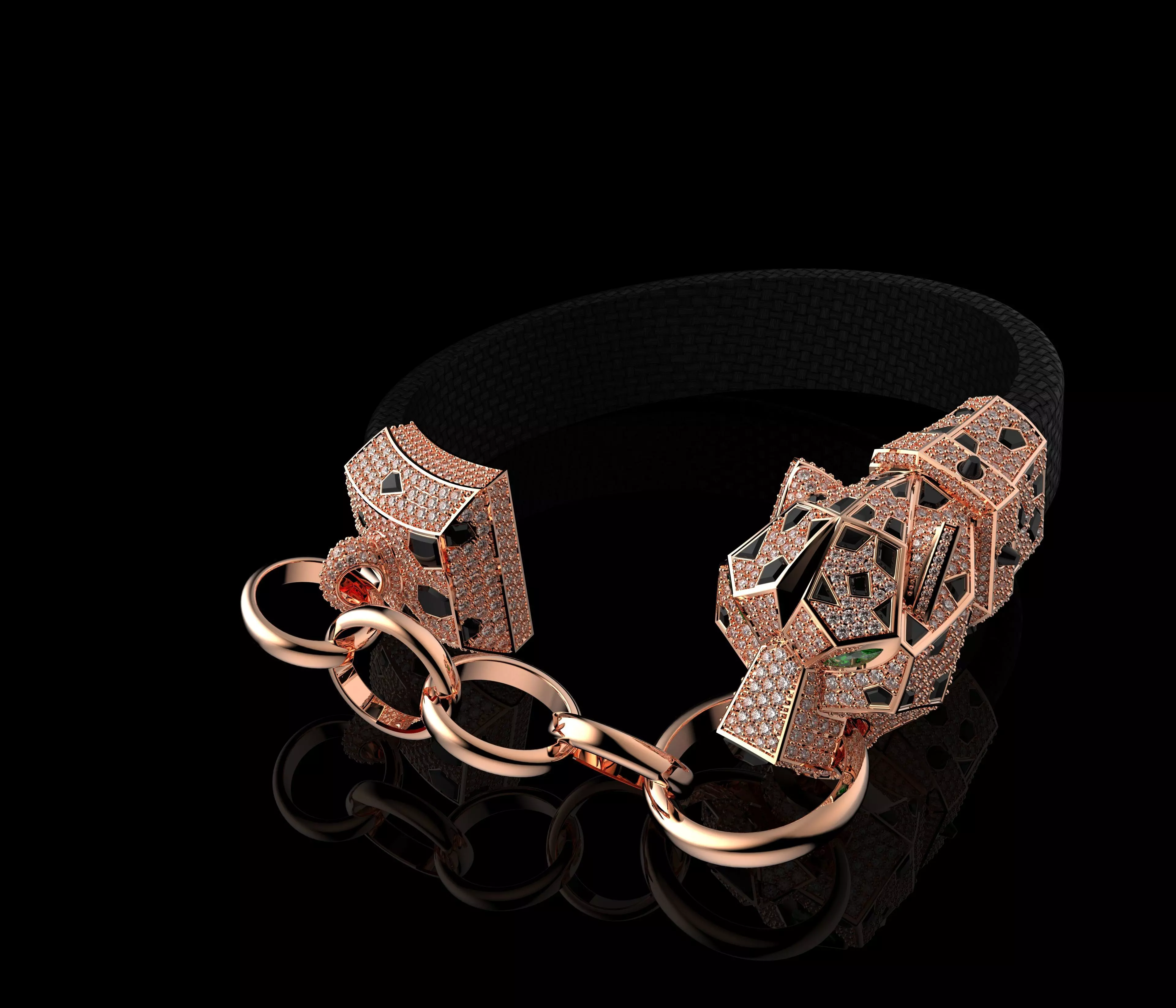 Panther Bracelet In Yellow Gold Onyx And Diamonds 3D print model_7