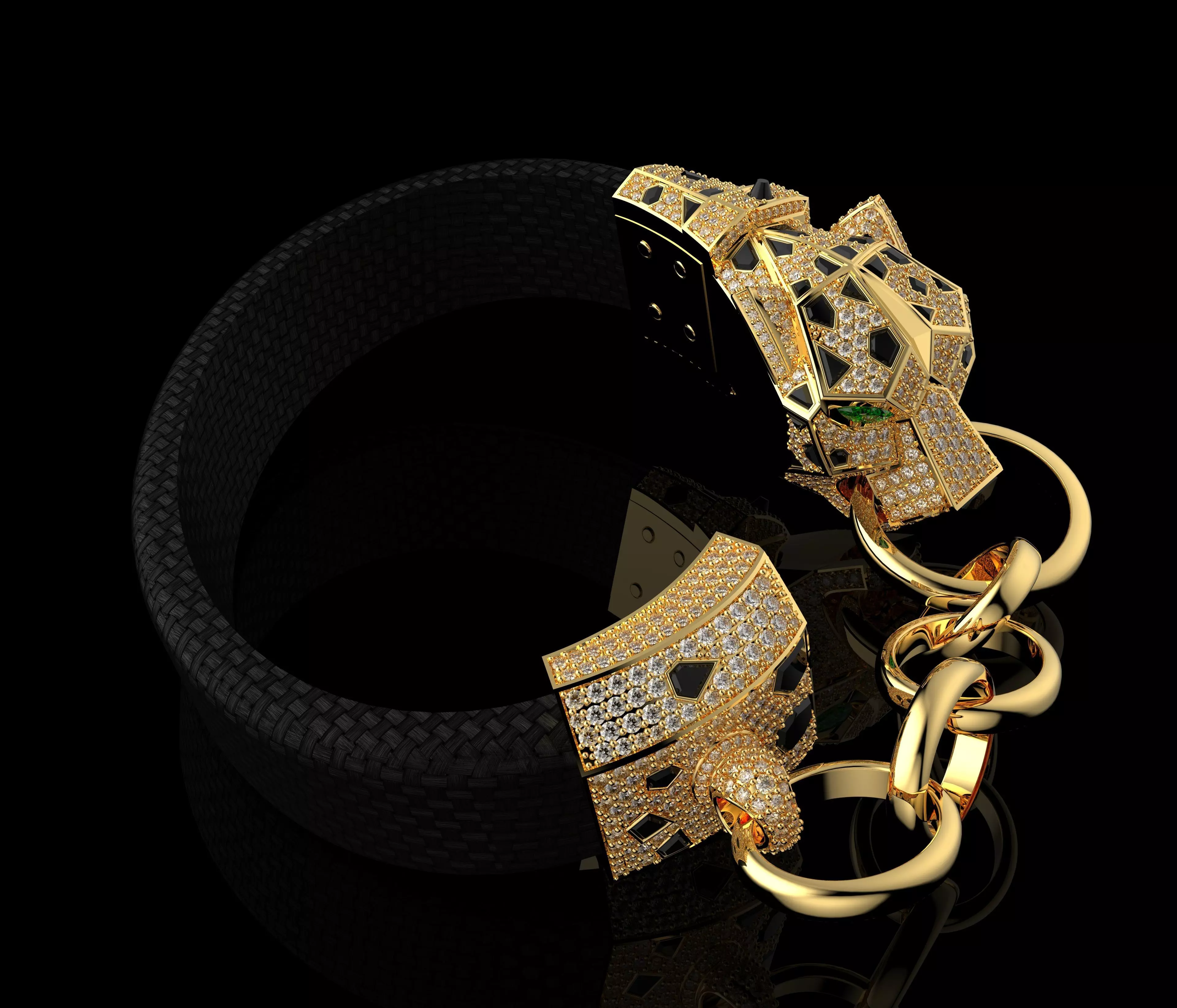 Panther Bracelet In Yellow Gold Onyx And Diamonds 3D print model_4