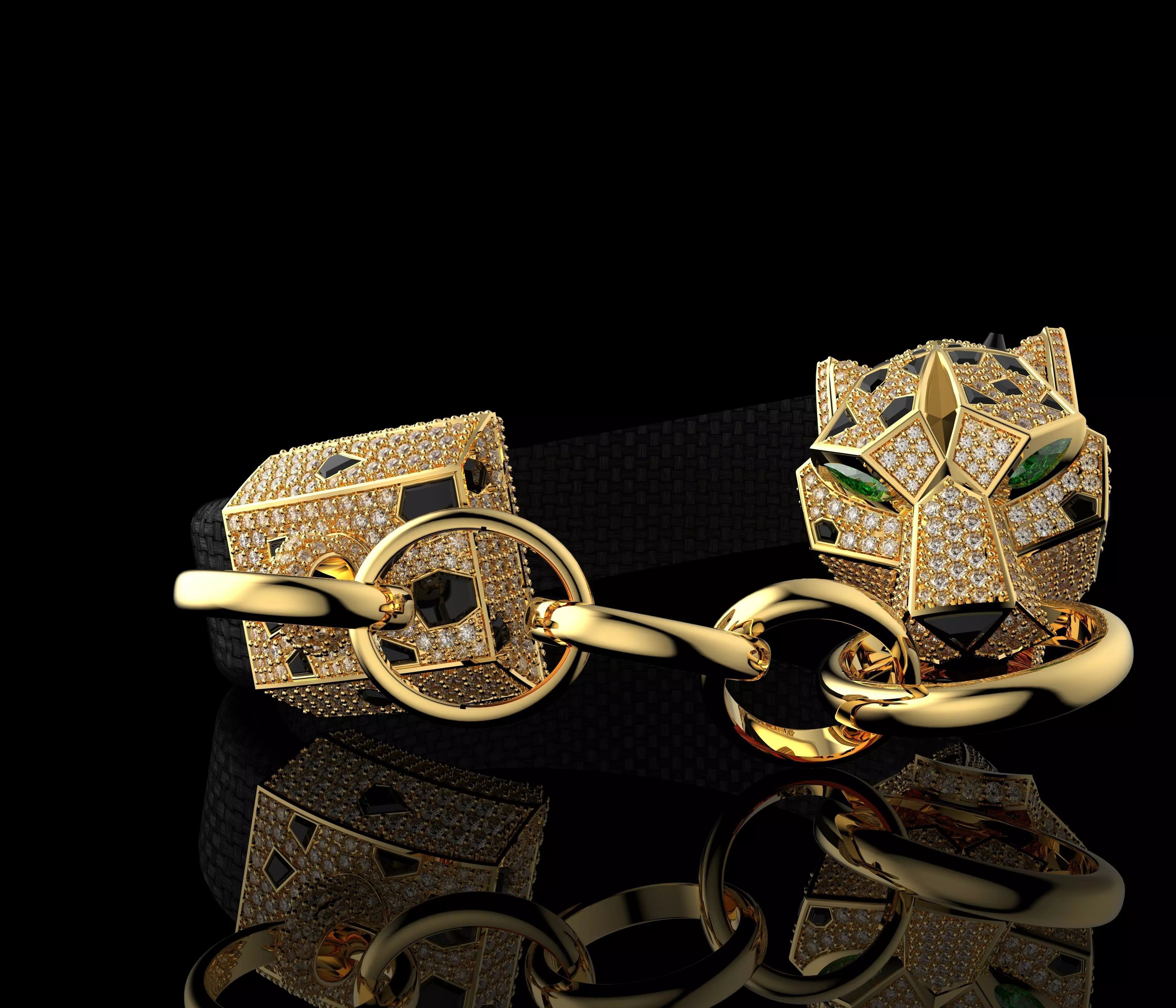 Panther Bracelet In Yellow Gold Onyx And Diamonds 3D print model_3
