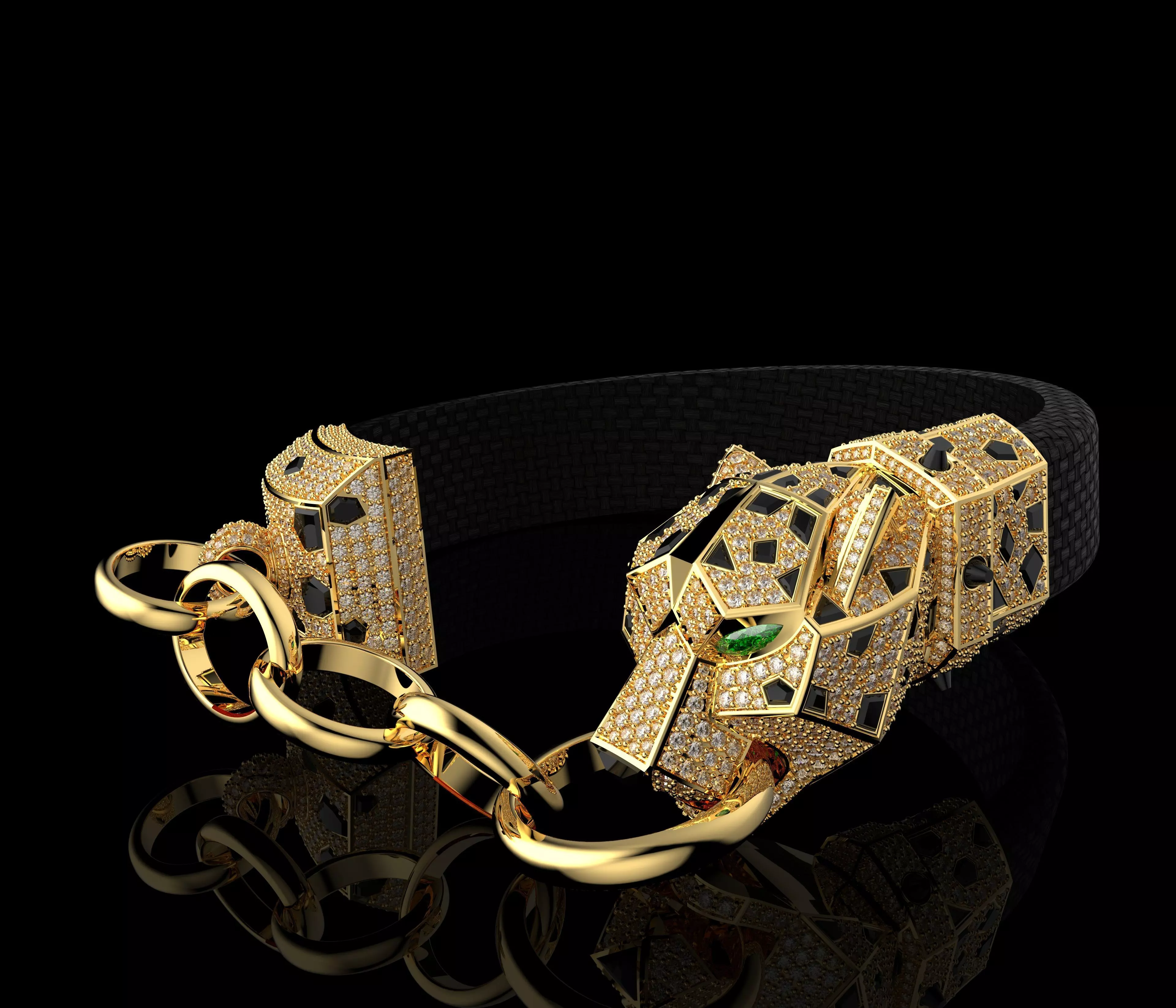 Panther Bracelet In Yellow Gold Onyx And Diamonds 3D print model_1