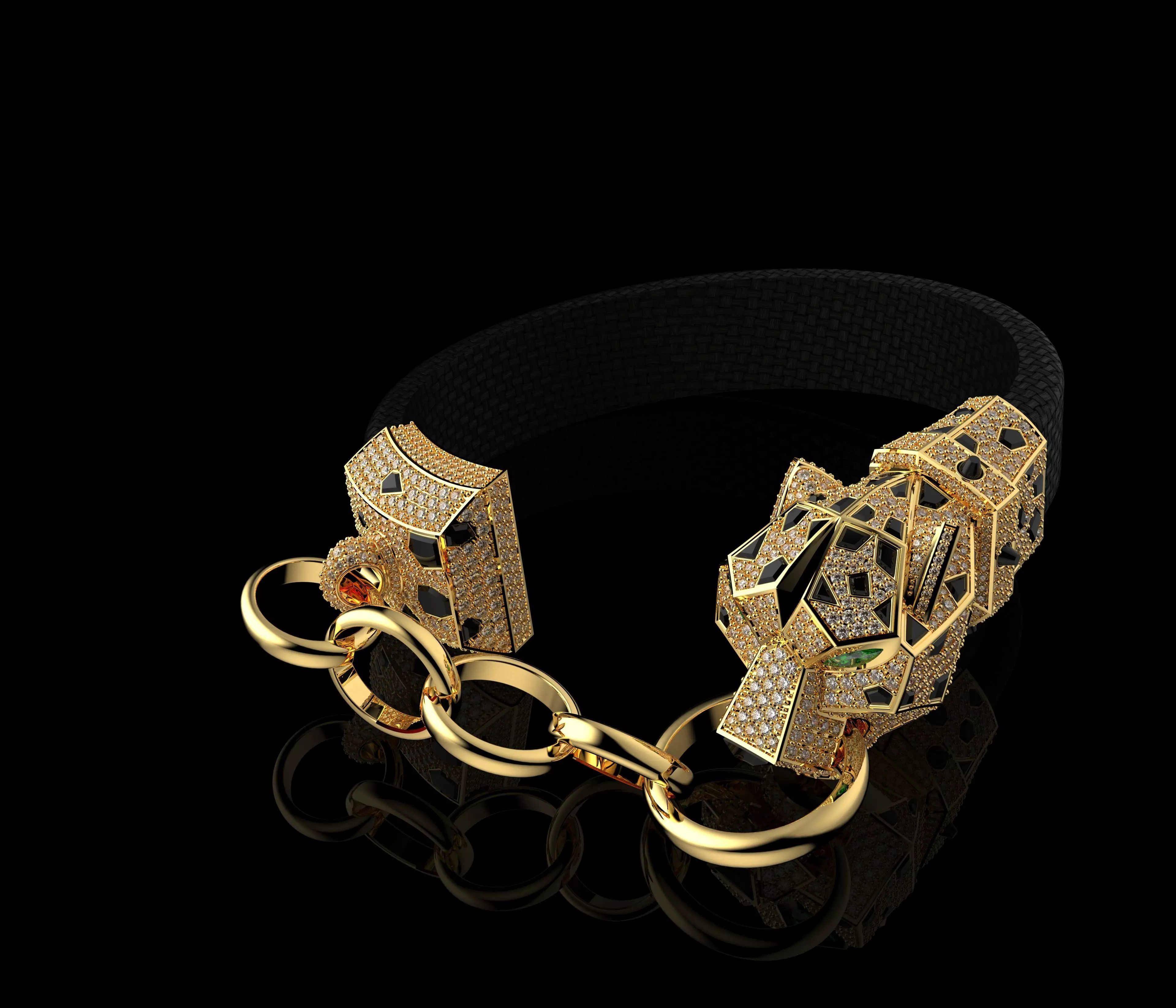 Panther Bracelet In Yellow Gold Onyx And Diamonds 3D print model_6