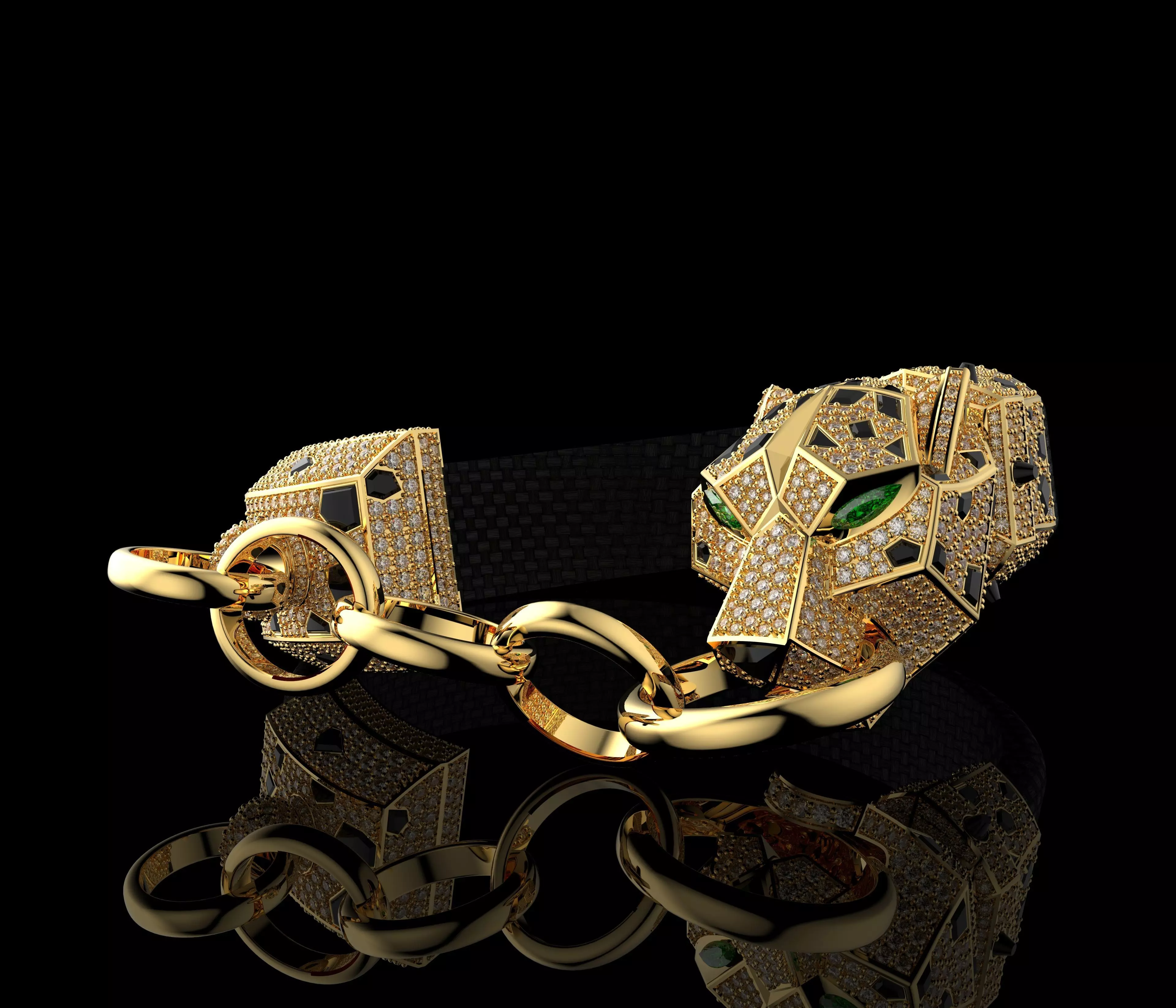 Panther Bracelet In Yellow Gold Onyx And Diamonds 3D print model_2
