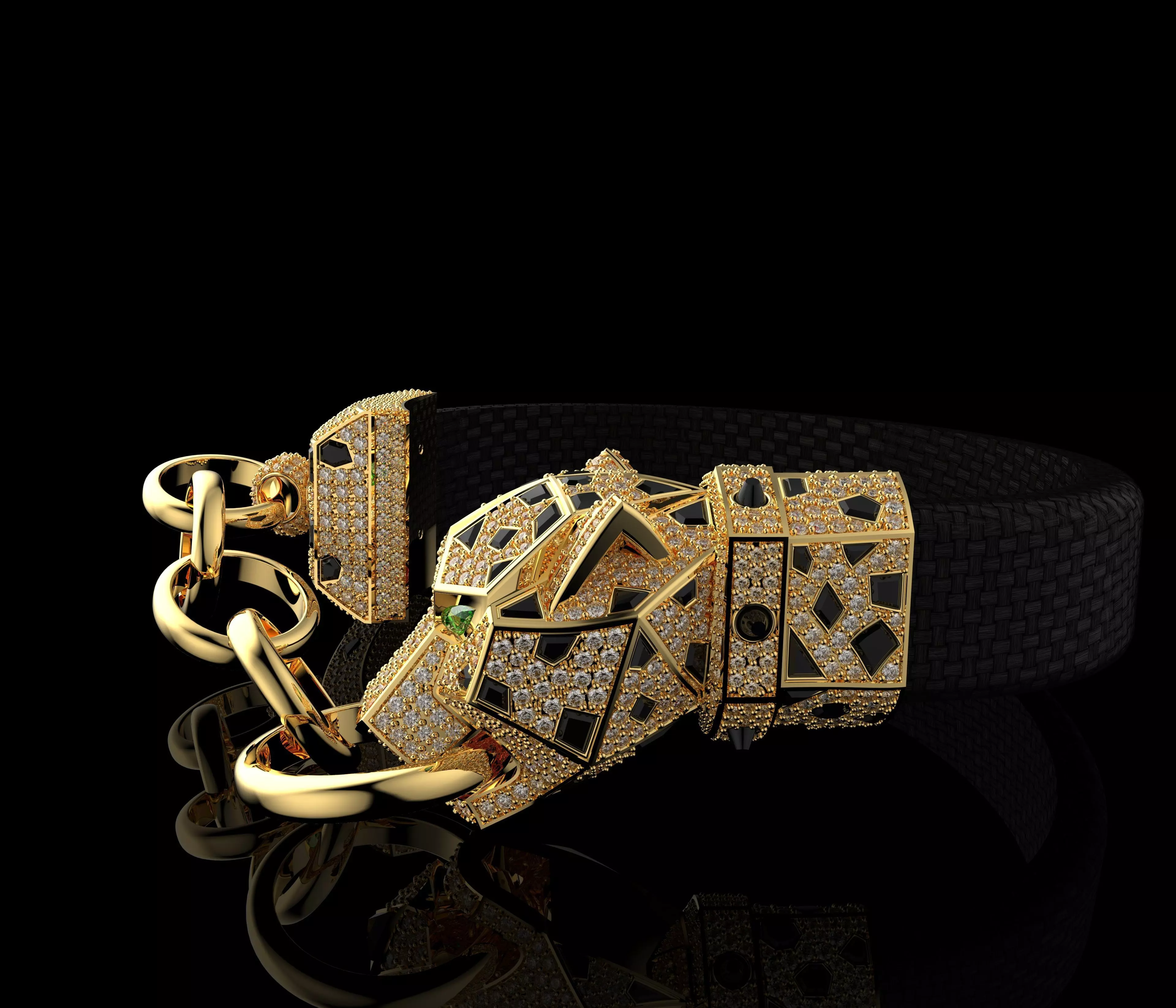 Panther Bracelet In Yellow Gold Onyx And Diamonds 3D print model_0