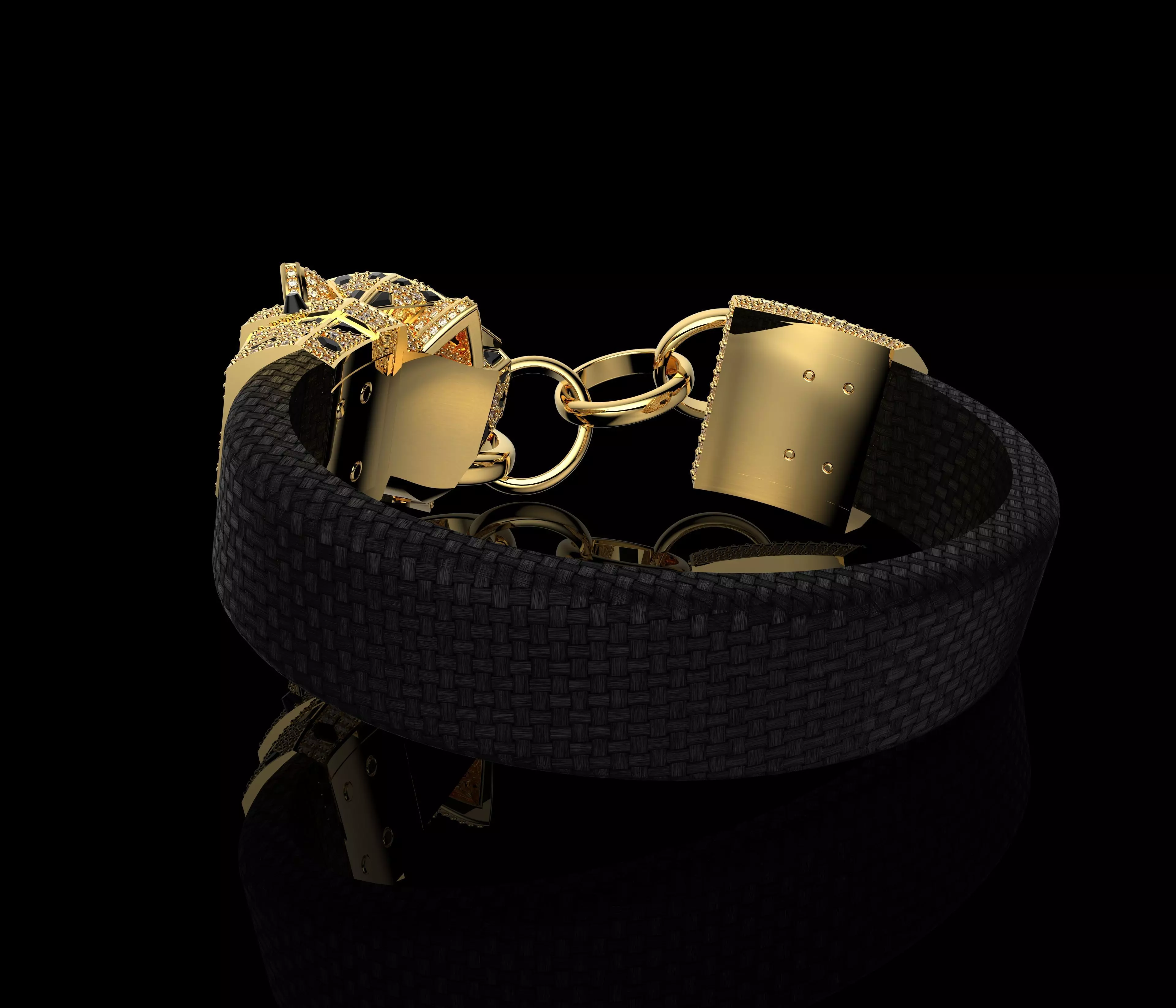 Panther Bracelet In Yellow Gold Onyx And Diamonds 3D print model_5
