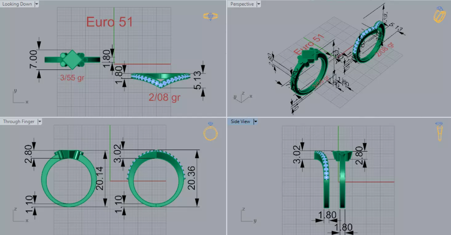 Wedding STL 3D Ring Set Embrace of Light model wr0033 3D print model_6