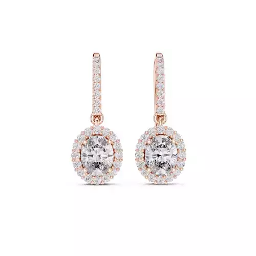 Oval Diamond Halo Drop Earrings 3D print model