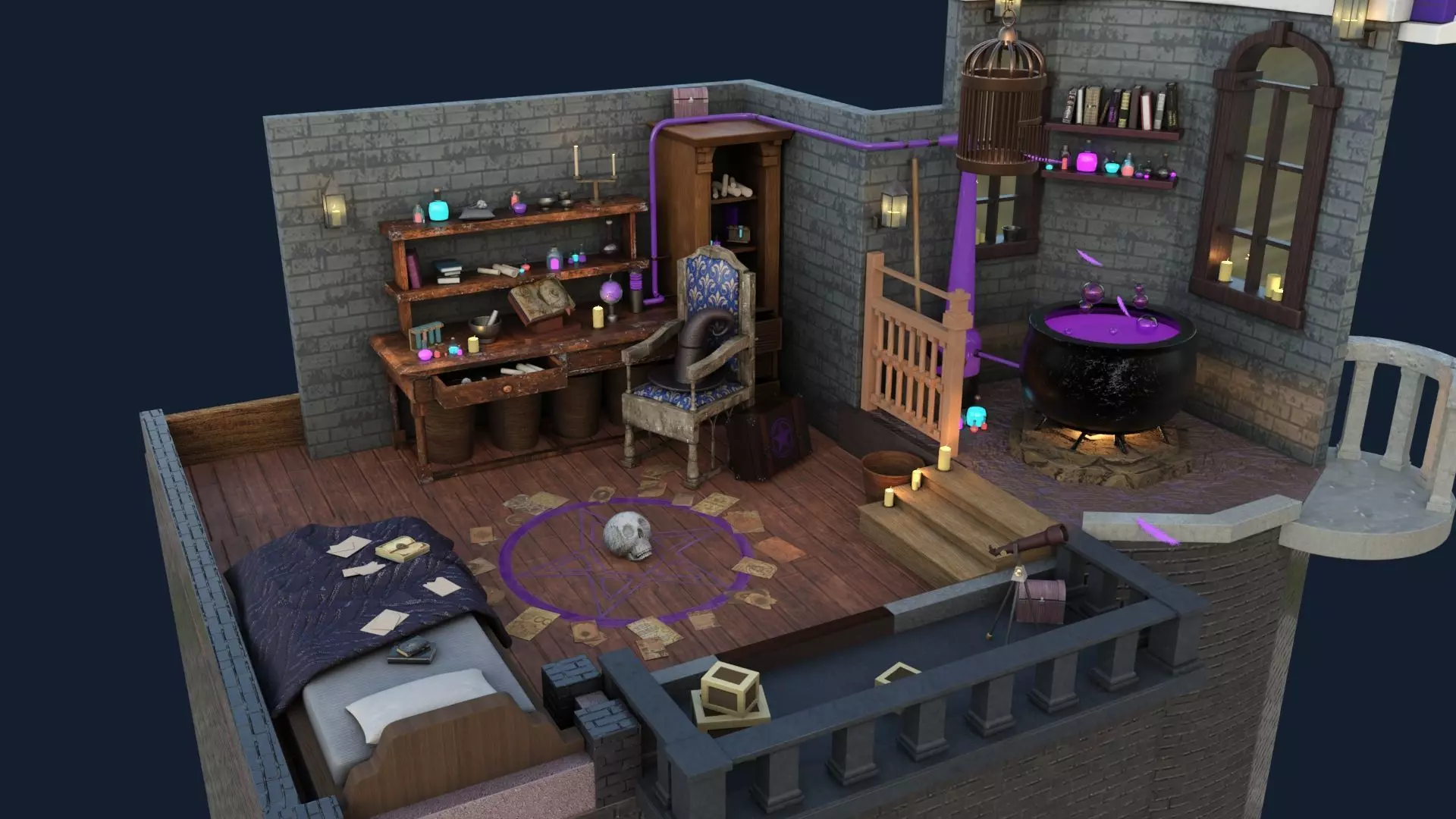 Fantasy Wizard Room Magic Laboratory Interior High Poly Free 3D model