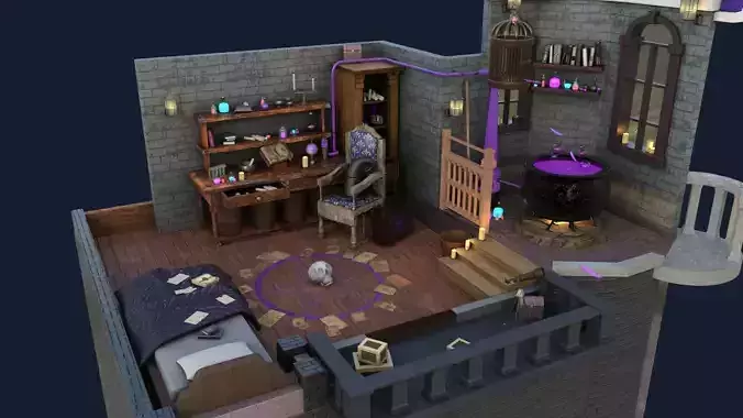 Fantasy Wizard Room  Magic Laboratory Interior High Poly