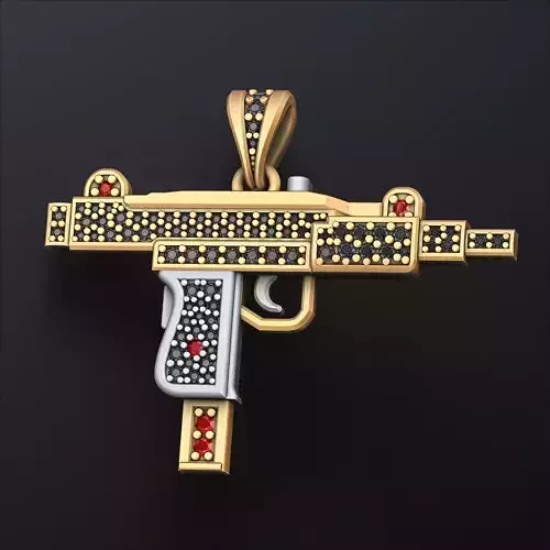 Gun Mini Uzi Pendant With Gems