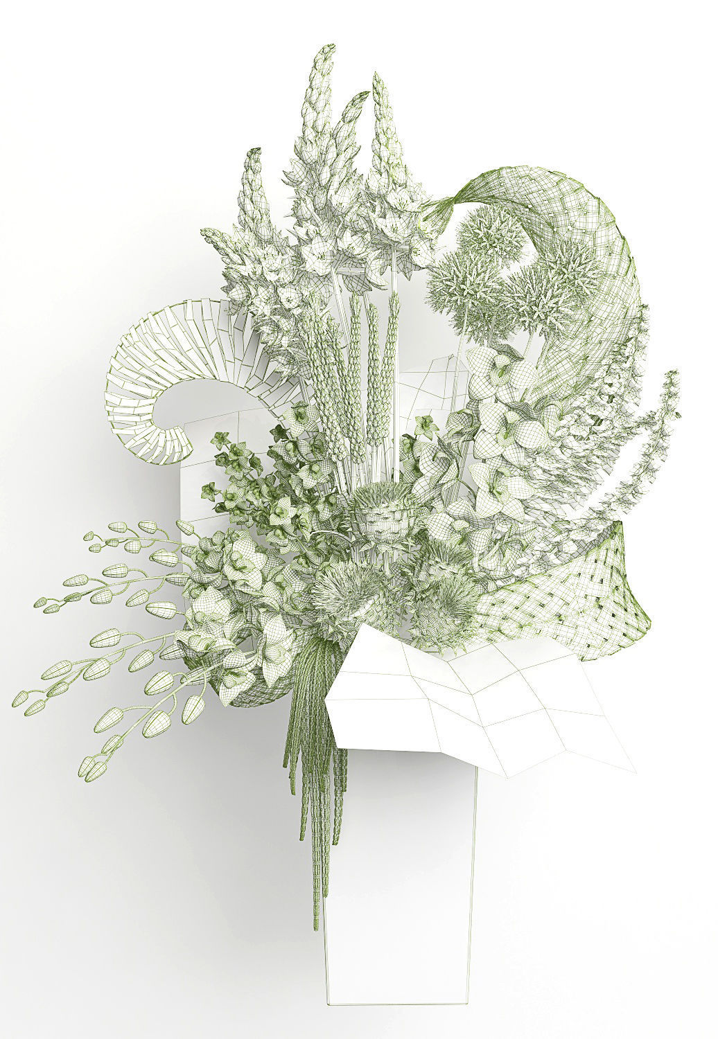 Bouquet flower arrangement in vase 3D model_3