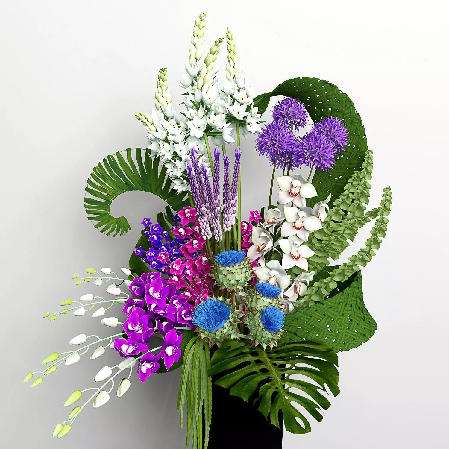 Bouquet flower arrangement in vase 3D model_0