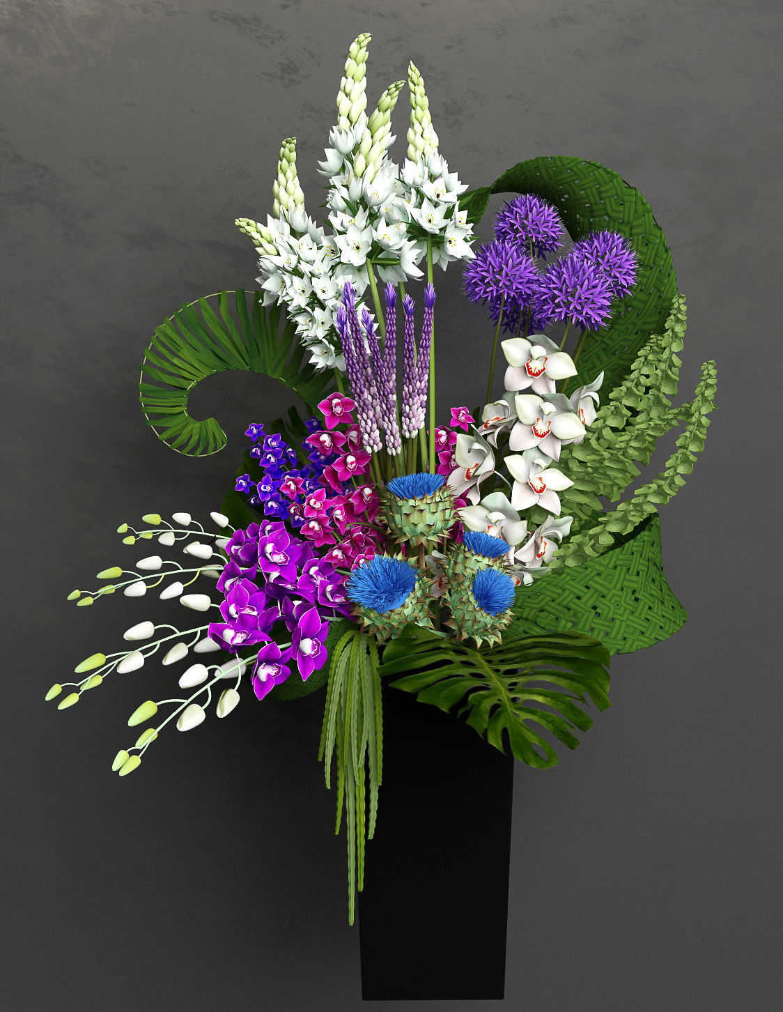 Bouquet flower arrangement in vase 3D model_2