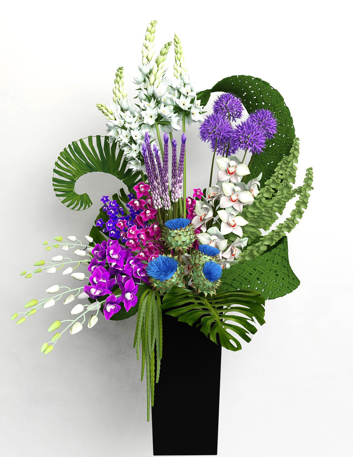 Bouquet flower arrangement in vase 3D model_1