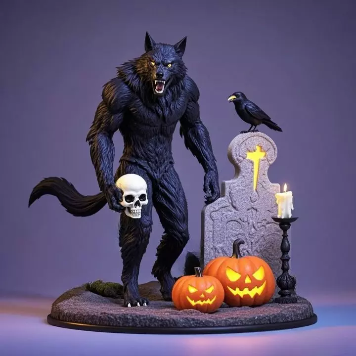 2899Werewolf Howling with Skull 3D Model magic stl 3D print model