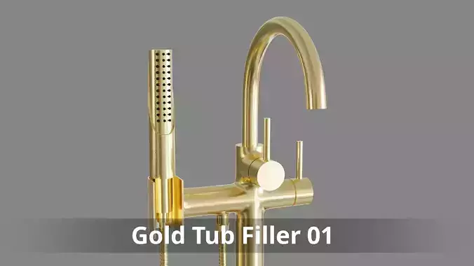 Brushed Gold Freestanding tub Filler 01
