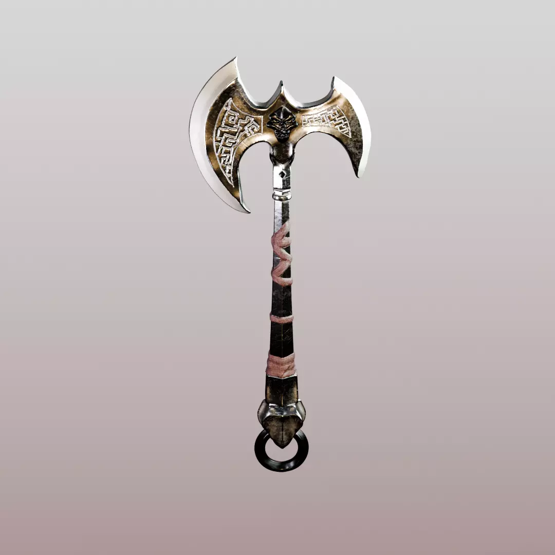 Double Bladed Axe 3D model_5