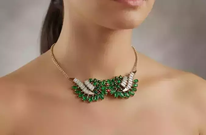 Art Deco Cluster necklace 3D model - for Her