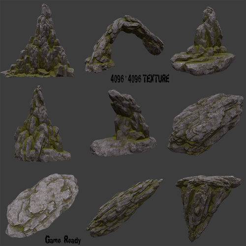Rock Set rocky terrain texture pack Low-poly 3D model