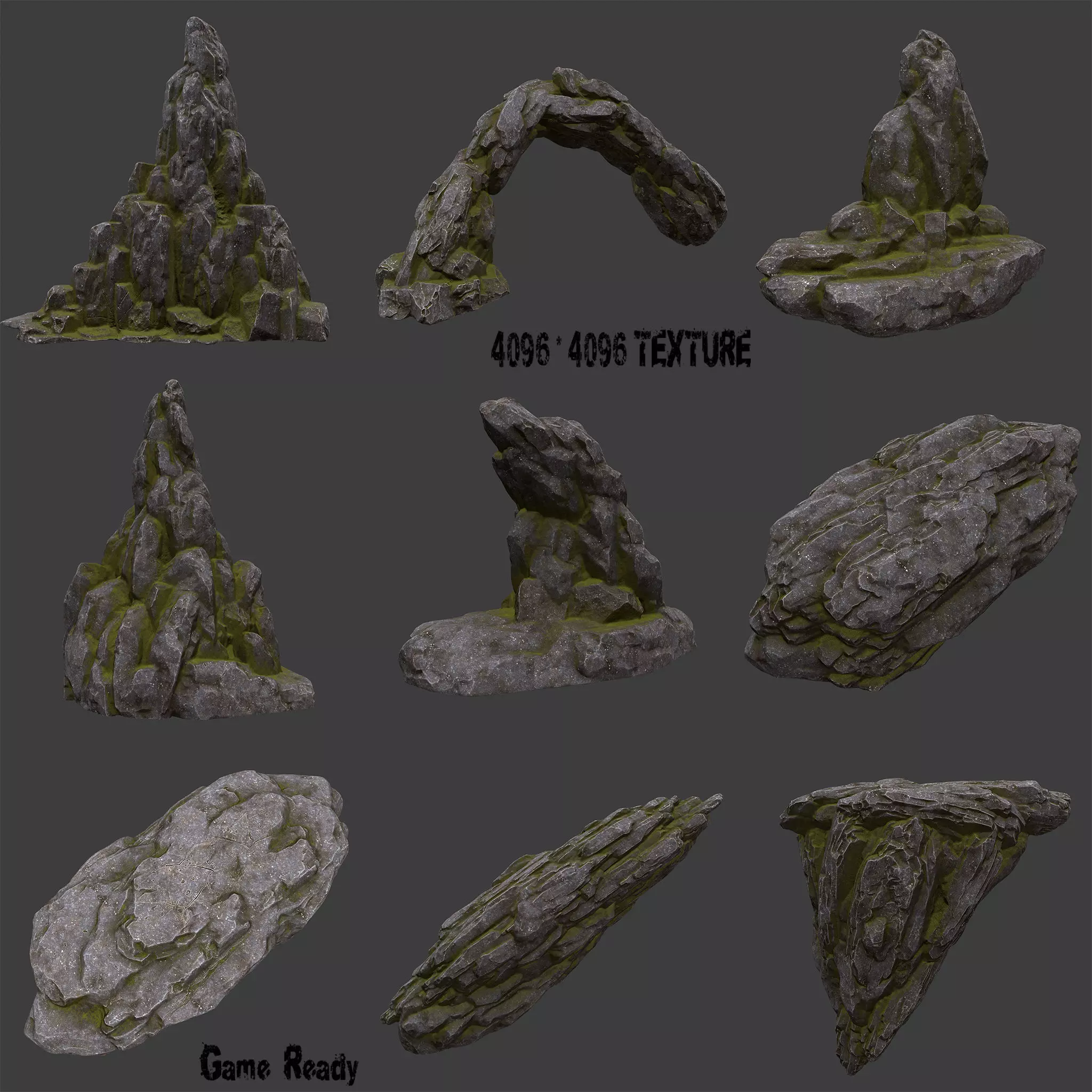 Rock Set rocky terrain texture pack Low-poly 3D model_0
