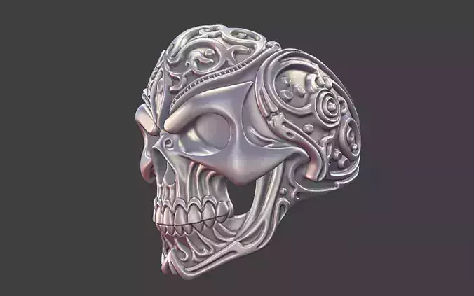 NeoRelic Skull Ring Futuristic Engraved Tech
