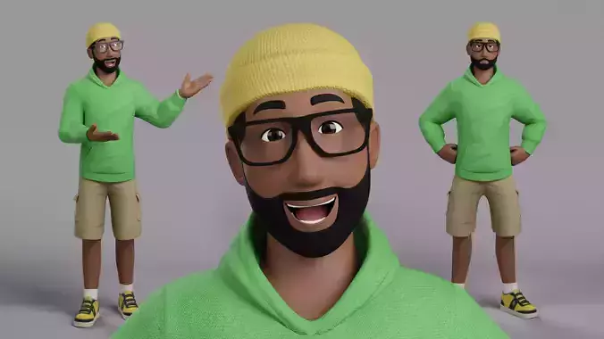 Cartoon man rig Low-poly 3D model