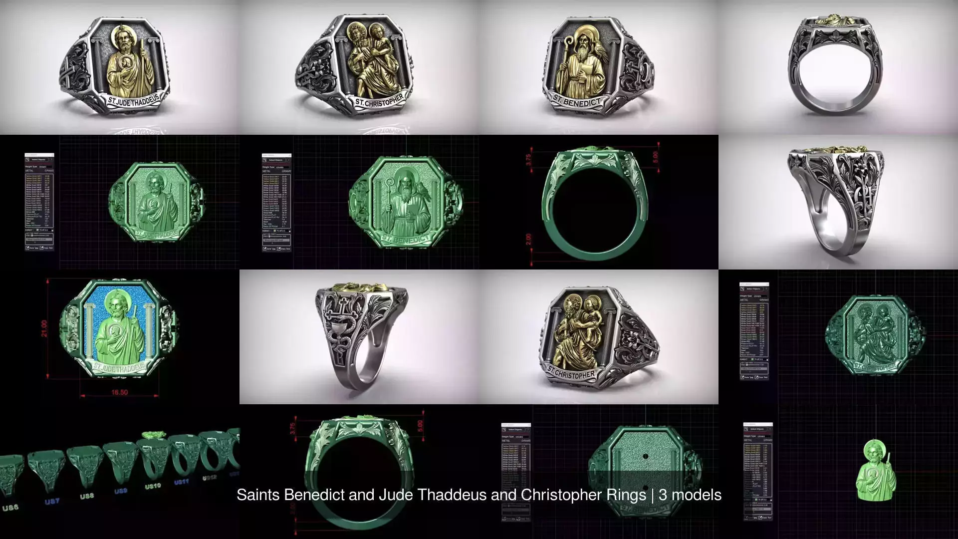 Saints Benedict and Jude Thaddeus and Christopher Rings 3D Model Collection_1