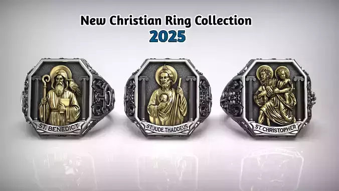 Saints Benedict and Jude Thaddeus and Christopher Rings 3D Model Collection
