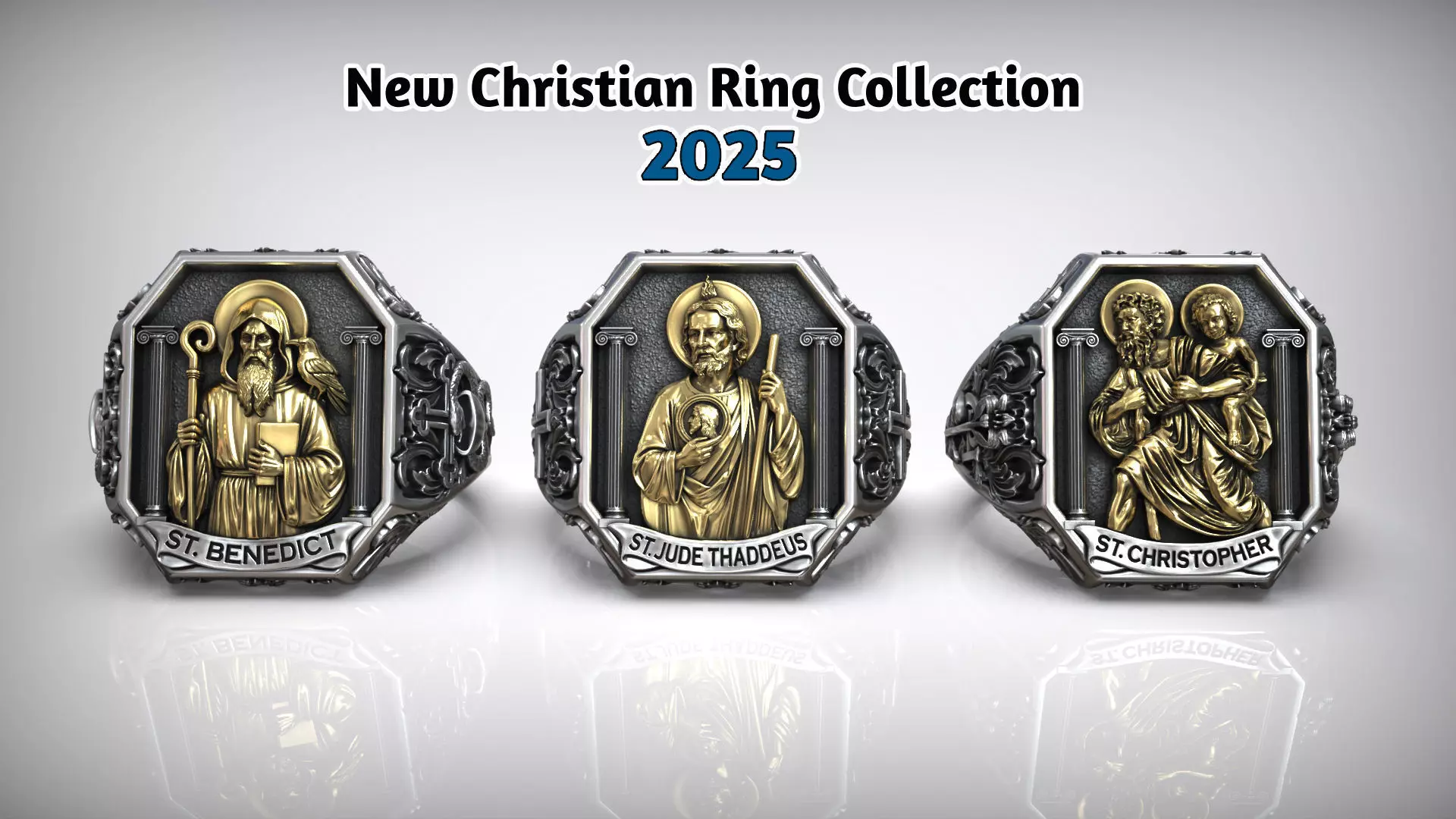 Saints Benedict and Jude Thaddeus and Christopher Rings 3D Model Collection_0