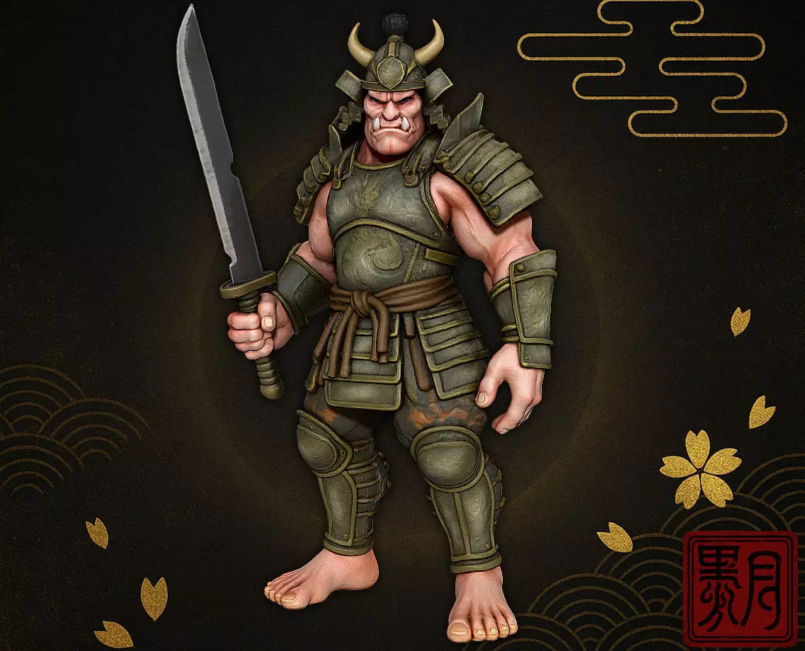 Samurai Ogre Armored Warrior Beast Highpoly Game Sculpt 3D print model_0