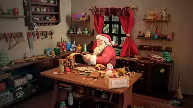 Santa Workshop Collection Furniture Tools and Santa Figurine