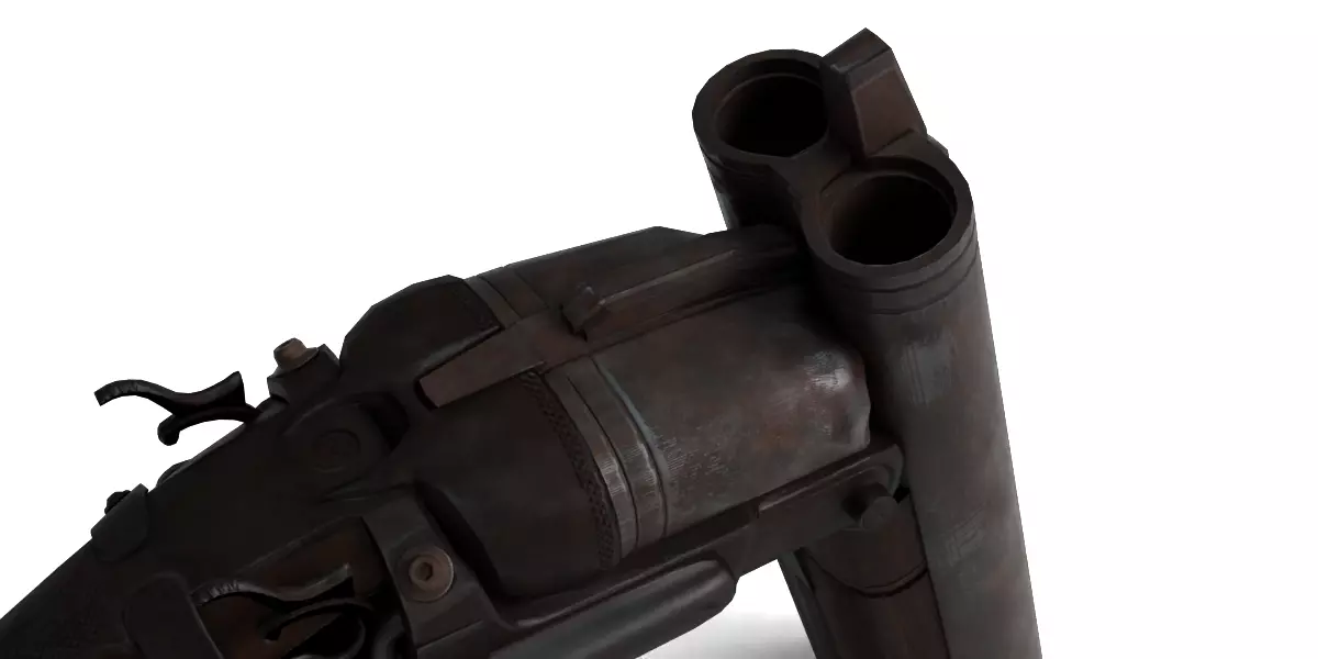 Rigged Double Barrel Gun 3D model_9