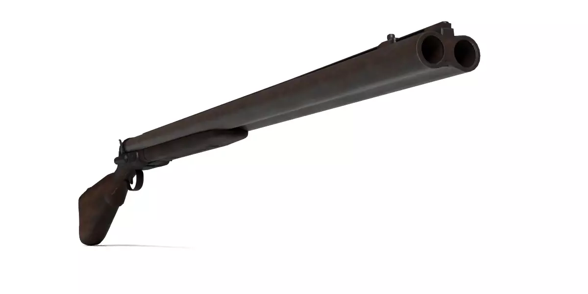Rigged Double Barrel Gun 3D model_6