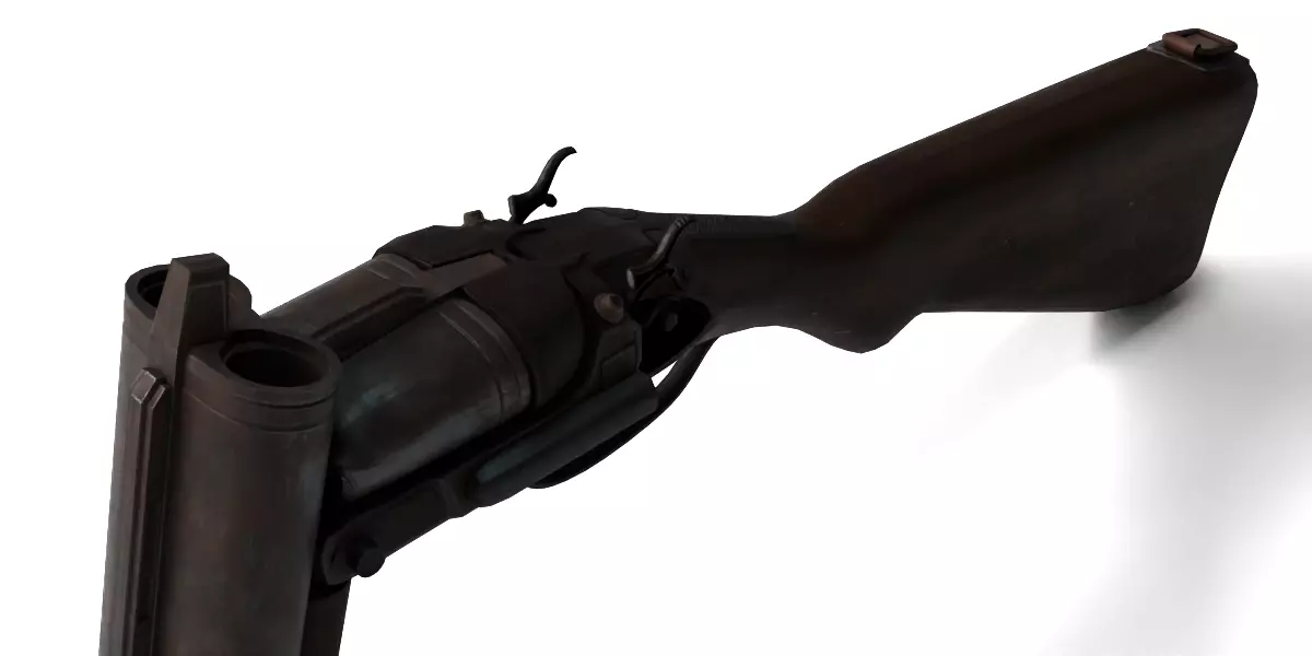 Rigged Double Barrel Gun 3D model_8