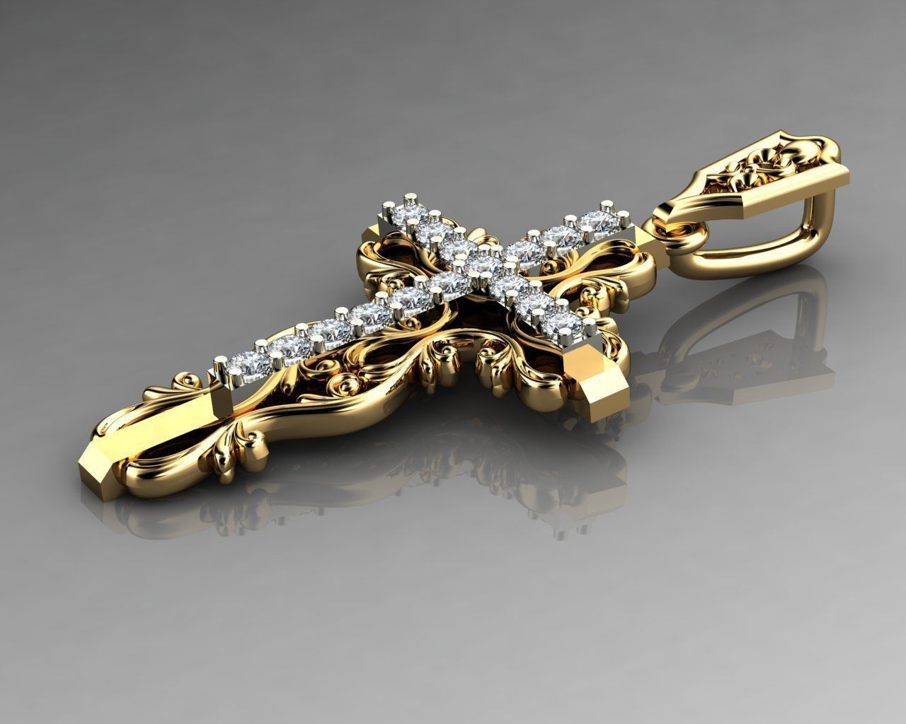  Cross with ornament 3D print model_2