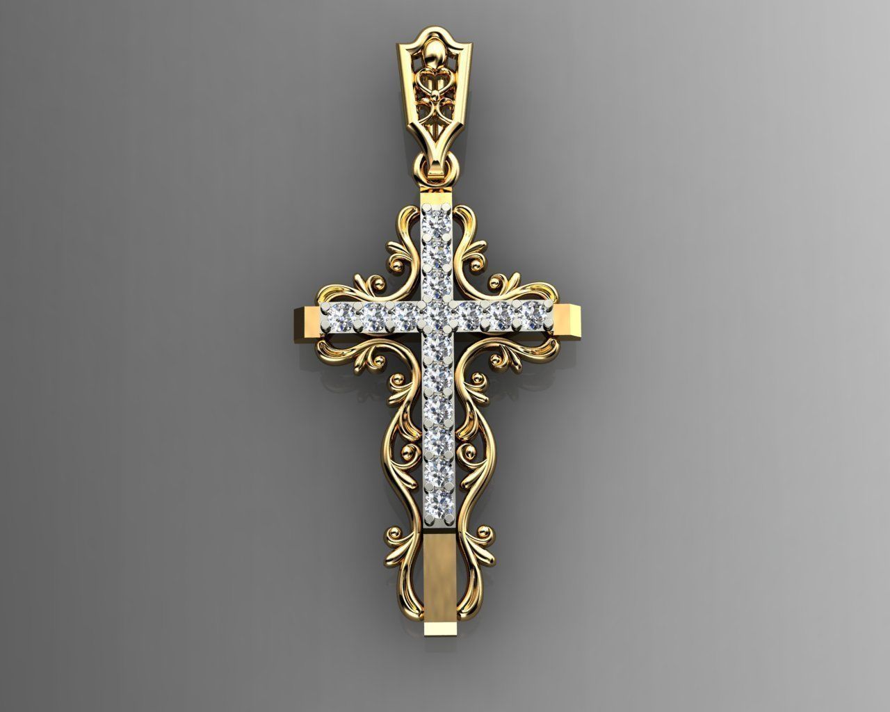  Cross with ornament 3D print model_1