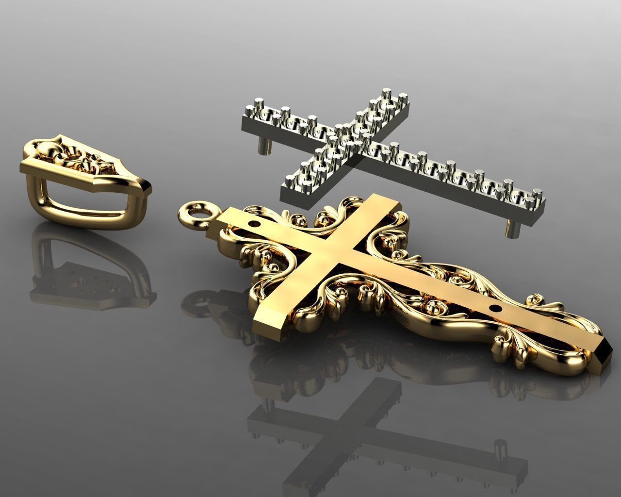  Cross with ornament 3D print model_4