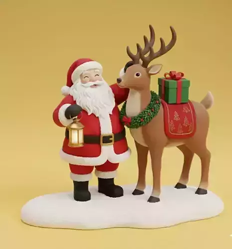 Festive Santa and Reindeer Centerpiece 3D Model