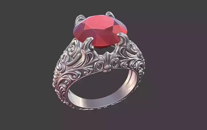 Ornate Scrollwork Ring With Gem