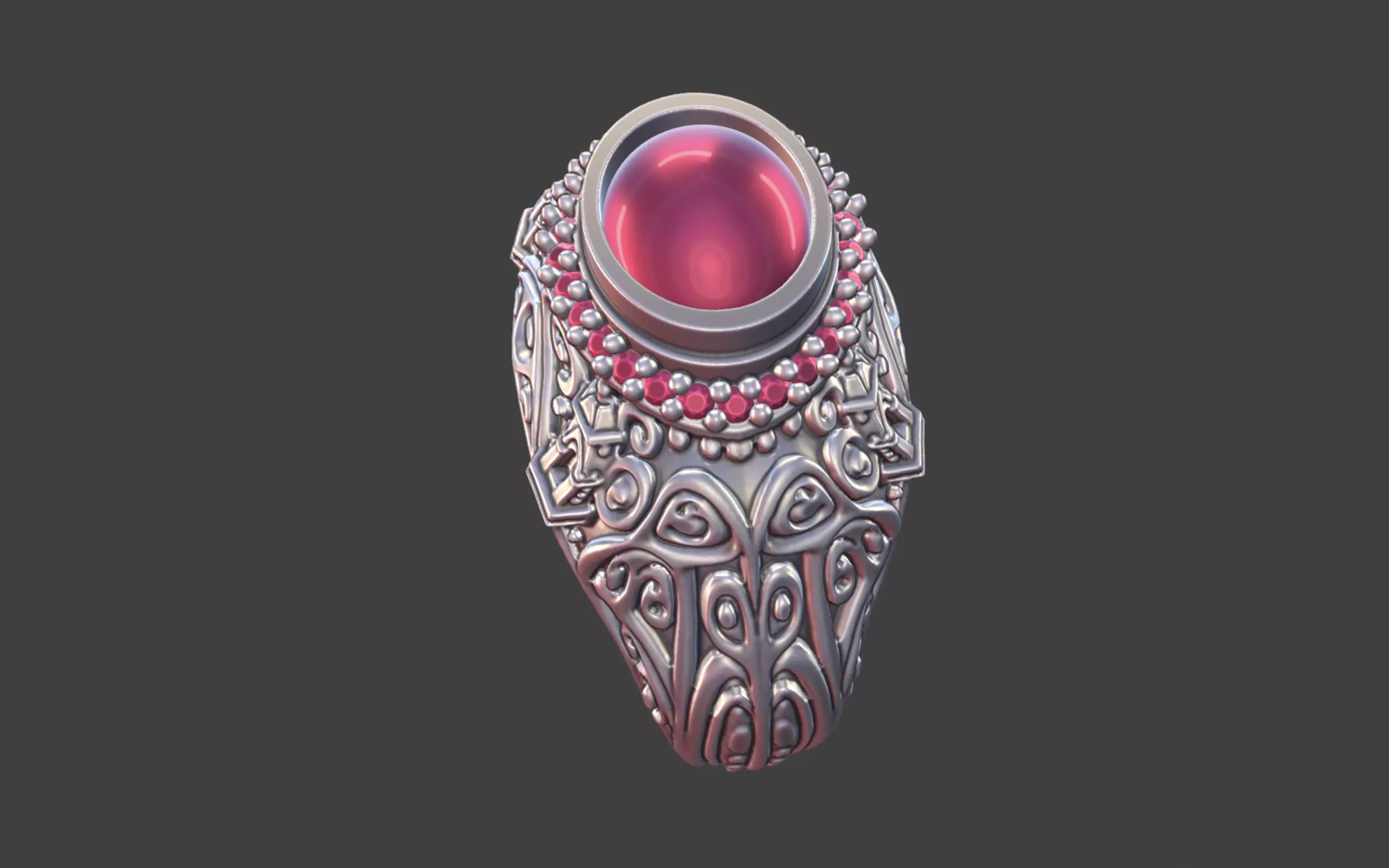 Ornate Cabochon Ring With Pave 3D print model_15