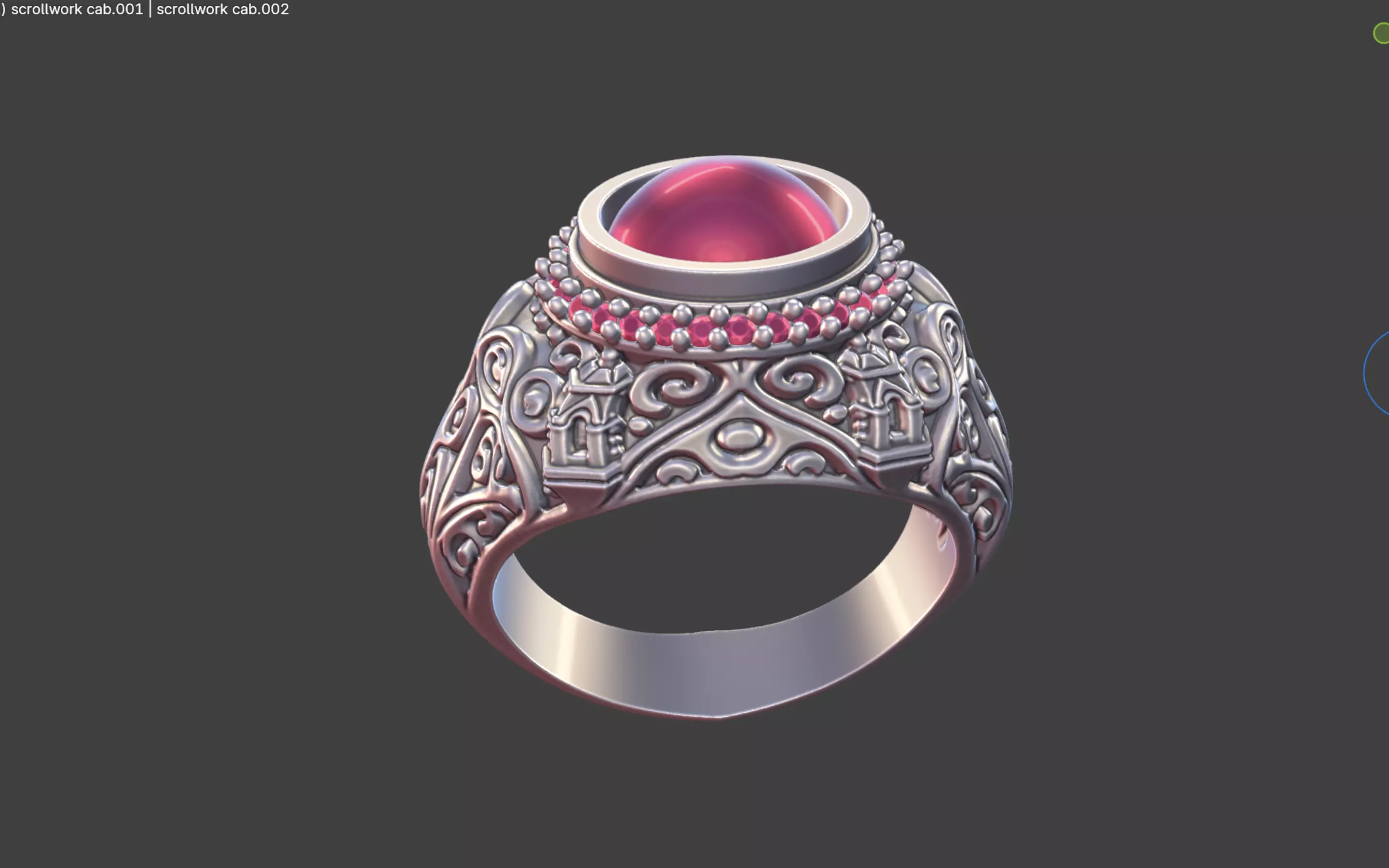 Ornate Cabochon Ring With Pave 3D print model_11